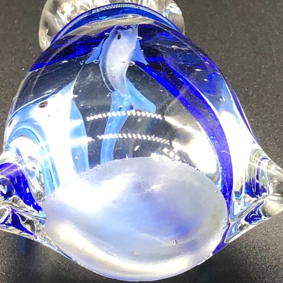 MURANO Art Glass Paperweight RARE: 2 BLUE Fish in a Bag Hand-blown Glass Ribbon - Picture 7 of 7